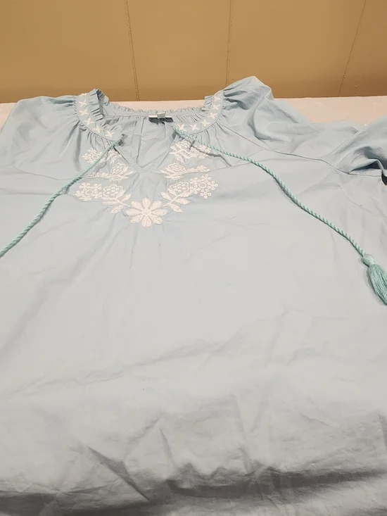 Wonderly Mint Boho Peasant Top - White Floral Embroidery & Tassels Large - Picture 6 of 16